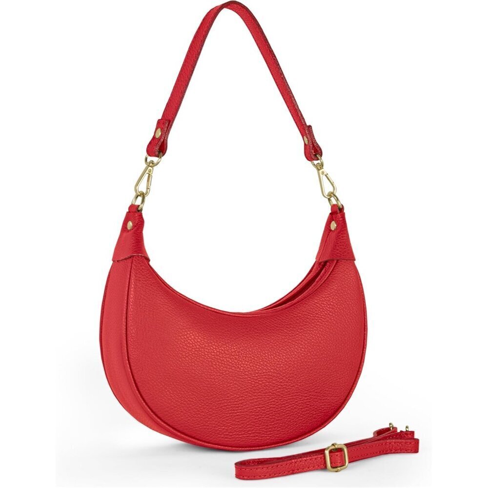 Genuine Leather Shoulder Bag Women Crescent Purse with Detachable Straps